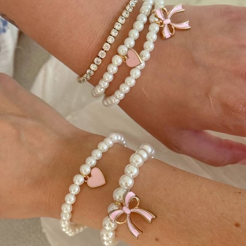 Braccialetti Con Pendente A Cuore Rosa E Fiocco